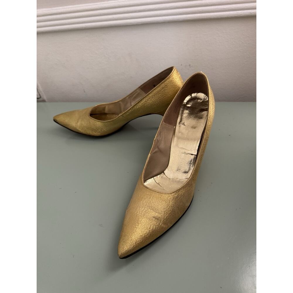 VTG Gold Qualicraft Kitten Heels‎ 1940s 1950s Size 8AAA Narrow Retro